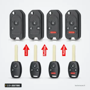 Coque de clé pliante 2 à 4 boutons pour Honda Civic, Accord, CR-V, Jazz - quatre clés et flèches de comparaison