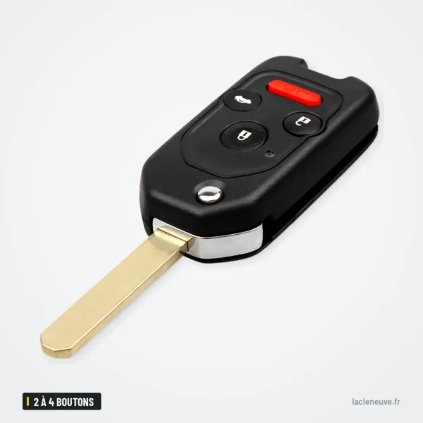 Coque de clé pliante 2 à 4 boutons pour Honda Civic, Accord, CR-V, Jazz - vue de face, quatre boutons dont panique