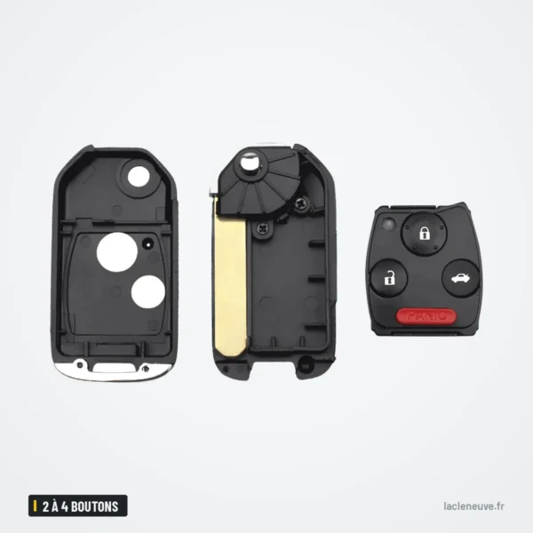 Coque de clé pliante 2 à 4 boutons pour Honda Civic, Accord, CR-V, Jazz - coque démontée, boutons séparés