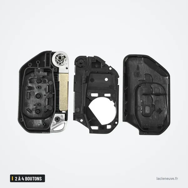 Coque de clé pliante 2 à 4 boutons pour Jeep Wrangler, Gladiator - coque ouverte, pièces internes séparées
