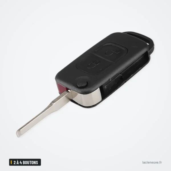 Coque de clé pliante 2 à 4 boutons pour Mercedes-Benz W124, W202, W210, W211 - lame dépliée, vue de trois quarts