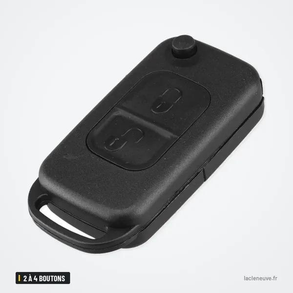 Coque de clé pliante 2 à 4 boutons pour Mercedes-Benz W124, W202, W210, W211 - vue de face droite, lame rentrée