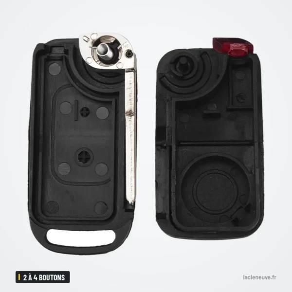 Coque de clé pliante 2 à 4 boutons pour Mercedes-Benz W124, W202, W210, W211 - coque ouverte, mécanisme interne visible