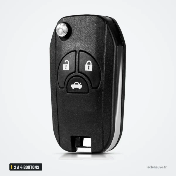 Coque de clé pliante 2 à 4 boutons pour Nissan Sentra, Altima, Versa, Maxima - deux boutons, vue de trois quarts