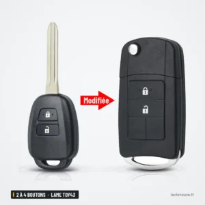 Coque de clé pliante 2 à 4 boutons pour Toyota Camry, Corolla, RAV4, lame TOY43 - comparaison avant et après transformation Coque de clé pliante 2 à 4 boutons pour Toyota Camry, Corolla, RAV4, lame TOY43 - comparaison avant et après transformation