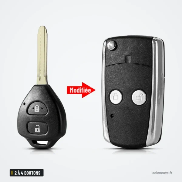 Coque de clé pliante 2 à 4 boutons pour Toyota Camry, RAV4, Avalon, 4Runner - comparaison avant et après transformation