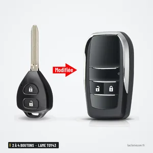 Coque de clé pliante 2 à 4 boutons pour Toyota Camry, Rav4, Corolla - clé droite transformée en clé pliante, avant et après