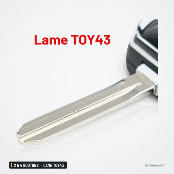 Coque de clé pliante 2 à 4 boutons pour Toyota Camry, Rav4, Corolla, lame TOY43 - gros plan de la lame