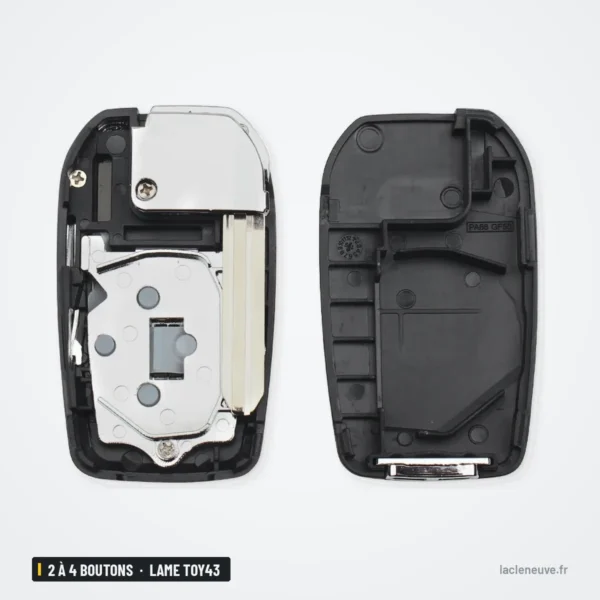 Coque de clé pliante 2 à 4 boutons pour Toyota Camry, Rav4, Corolla, lame TOY43 - coque ouverte, mécanisme et coque arrière
