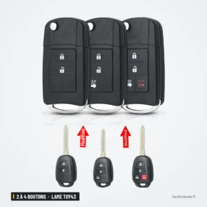Coque de clé pliante 2 à 4 boutons pour Toyota Corolla, Yaris, RAV4, lame TOY43 - comparaison avant et après transformation Coque de clé pliante 2 à 4 boutons pour Toyota Corolla, Yaris, RAV4, lame TOY43 - comparaison avant et après transformation