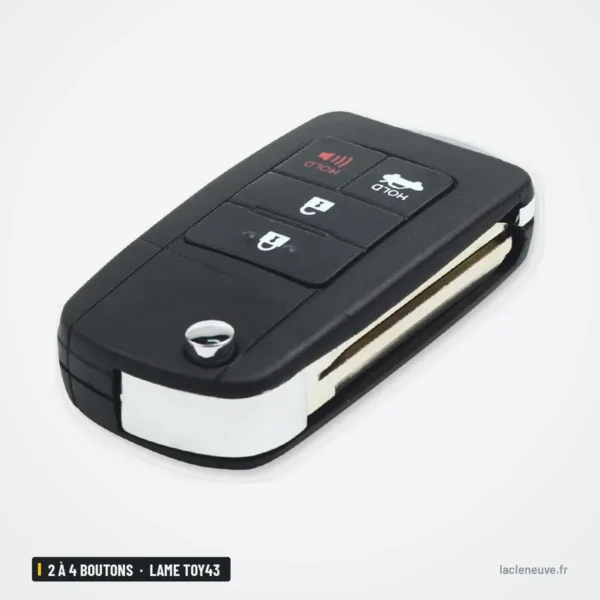 Coque de clé pliante 2 à 4 boutons pour Toyota Corolla, Yaris, RAV4, lame TOY43 - vue de face, lame repliée