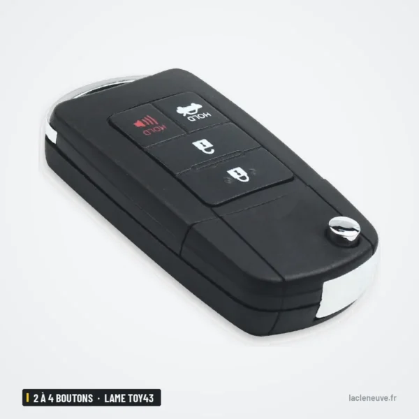 Coque de clé pliante 2 à 4 boutons pour Toyota Corolla, Yaris, RAV4, lame TOY43 - vue de profil, lame repliée