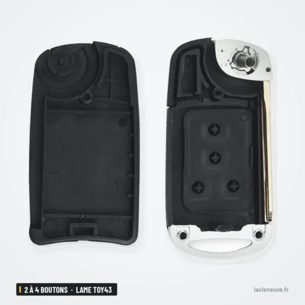 Coque de clé pliante 2 à 4 boutons pour Toyota Corolla, Yaris, RAV4, lame TOY43 - coque ouverte, circuit et dos visibles