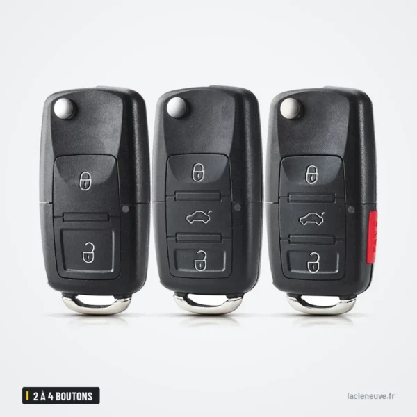 Coque de clé pliante 2 à 4 boutons pour Volkswagen Golf, Bora, Passat, Polo - trois coques identiques côte à côte