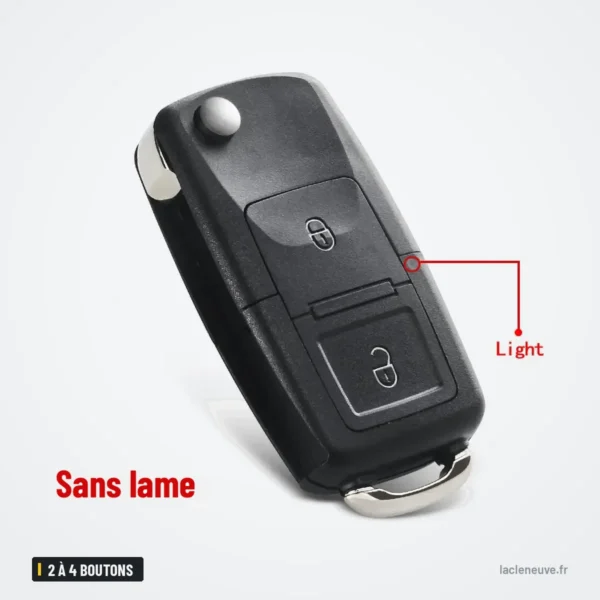 Coque de clé pliante 2 à 4 boutons pour Volkswagen Golf, Bora, Passat, Polo - clé pliée vue de profil, bouton lumineux