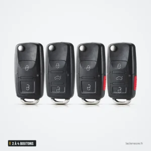 Coque de clé pliante 2 à 4 boutons pour Volkswagen Golf, Passat, Polo - quatre versions alignées côte à côte