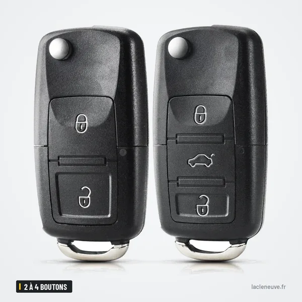 Coque de clé pliante 2 à 4 boutons pour Volkswagen Golf, Passat, Polo, Bora - deux coques pliantes côte à côte, lame sortie