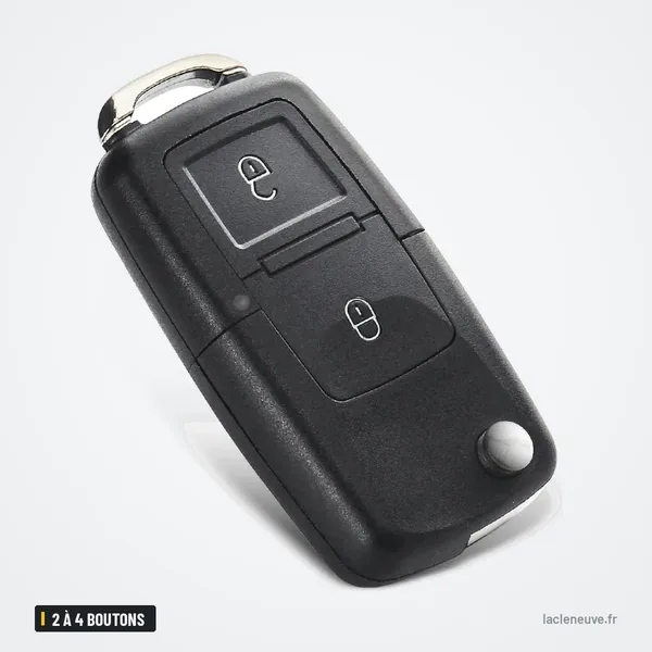 Coque de clé pliante 2 à 4 boutons pour Volkswagen Golf, Passat, Polo, Bora - vue de face, deux boutons et anneau