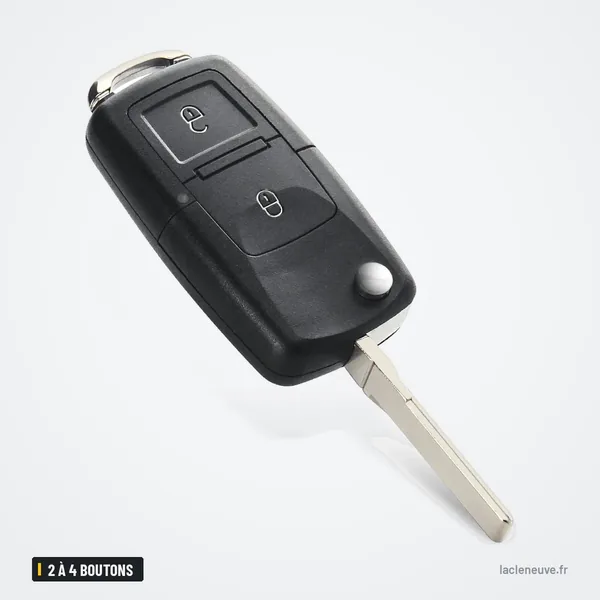 Coque de clé pliante 2 à 4 boutons pour Volkswagen Golf, Passat, Polo, Bora - vue de profil, lame davantage sortie