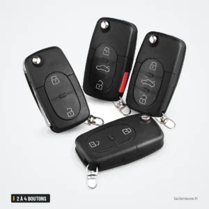 Coque de clé pliante 2 à 4 boutons pour Volkswagen Golf, Passat, Polo, Touran - quatre clés assemblées, vue d'ensemble