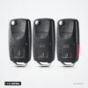 Coque de clé pliante 2 à 4 boutons pour Volkswagen Golf, Polo, Passat - vue de face, trois coques identiques côte à côte