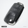 Coque de clé pliante 2 à 4 boutons pour Volkswagen Golf, Polo, Passat, Seat Leon - vue de face inclinée, lame repliée visible