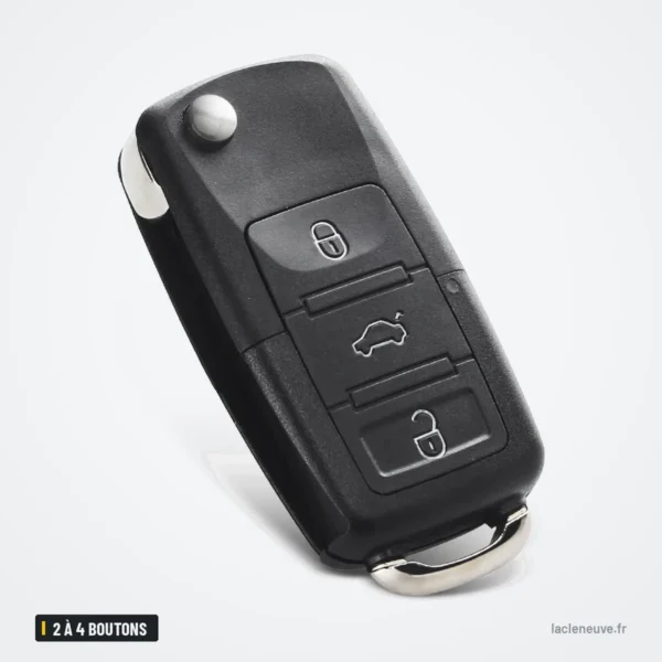 Coque de clé pliante 2 à 4 boutons pour Volkswagen Golf, Polo, Passat, Seat Leon - vue de profil, trois boutons alignés