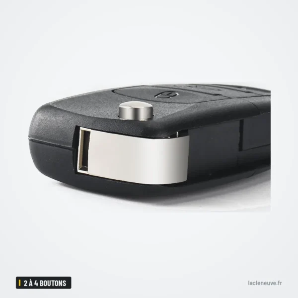Coque de clé pliante 2 à 4 boutons pour Volkswagen Golf, Polo, Passat, Seat Leon - gros plan sur le bouton de dépliage