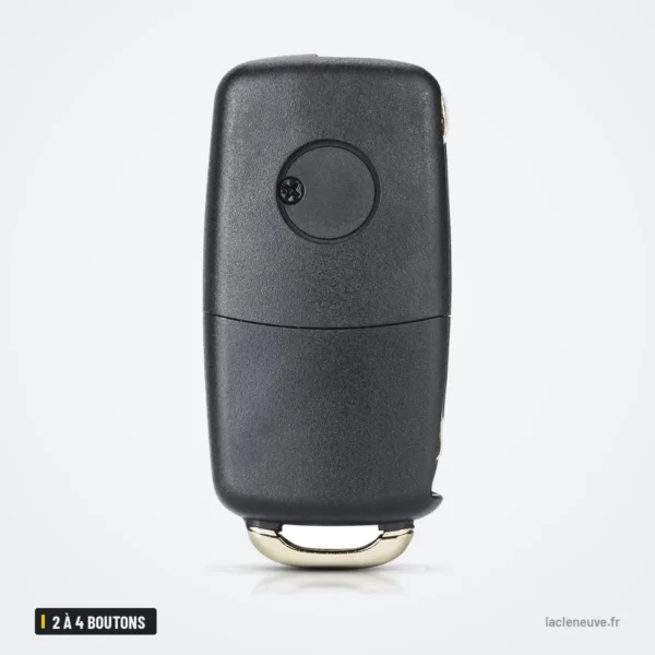 Coque de clé pliante 2 à 4 boutons pour Volkswagen Golf, Polo, Passat, Seat Leon - dos lisse, vue arrière de la coque