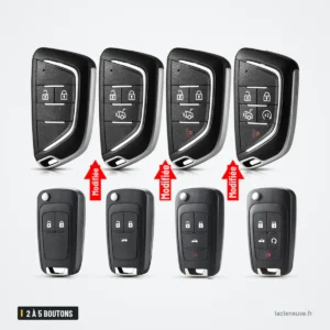 Coque de clé pliante 2 à 5 boutons pour Chevrolet Aveo, Spark, Epica, Sail - quatre clés comparées, fermées et ouvertes