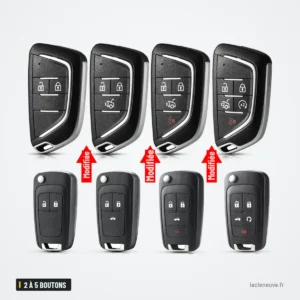 Coque de clé pliante 2 à 5 boutons pour Chevrolet Cruze, Buick, Opel Insignia - quatre versions avant et après transformation