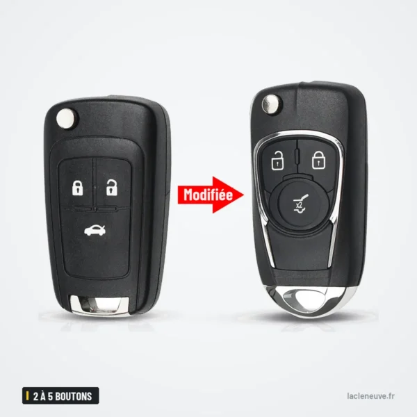 Coque de clé pliante 2 à 5 boutons pour Chevrolet Cruze, Opel Insignia - comparaison avant et après transformation