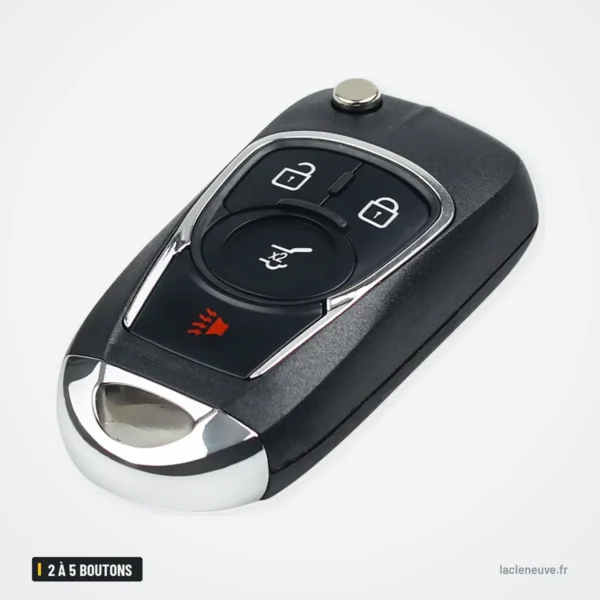 Coque de clé pliante 2 à 5 boutons pour Chevrolet Cruze, Opel Insignia - vue de face, boutons arrondis