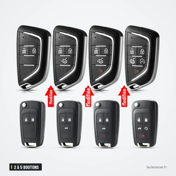 Coque de clé pliante 2 à 5 boutons pour Chevrolet Lova, Aveo, Opel Insignia - comparaison avant et après, quatre versions
