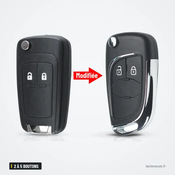 Coque de clé pliante 2 à 5 boutons pour Chevrolet Lova, Aveo, Opel Insignia - transformation en coque chromée, deux boutons