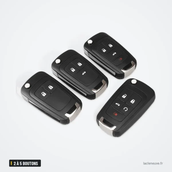 Coque de clé pliante 2 à 5 boutons pour Opel Astra, Insignia, Corsa, Mokka - cinq coques différentes, vue d'ensemble