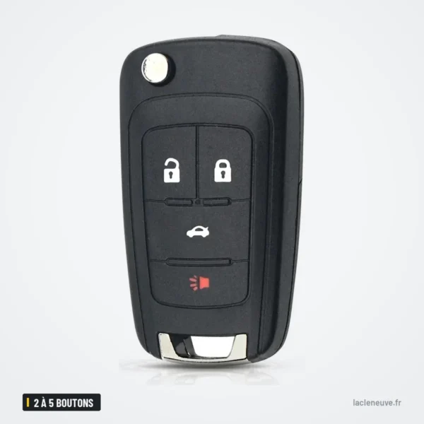 Coque de clé pliante 2 à 5 boutons pour Opel Astra, Insignia, Corsa, Mokka - vue de trois quarts, boutons sur le côté