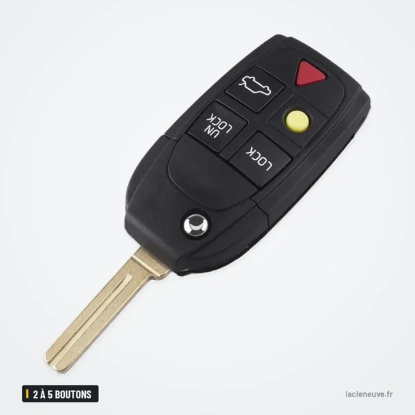 Coque de clé pliante 2 à 5 boutons pour Volvo S60, S80, V70, XC90 - vue de face, quatre boutons dépliés