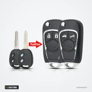 Coque de clé pliante 2 boutons pour Chevrolet Aveo, Spark, Epica, Sail - comparaison avant et après transformation