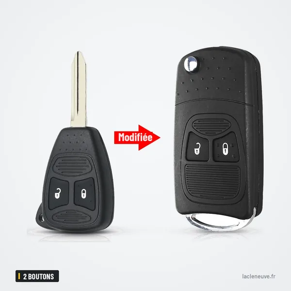 Coque de clé pliante 2 boutons pour Chrysler 300C, Jeep Wrangler, Compass - comparaison avant et après transformation