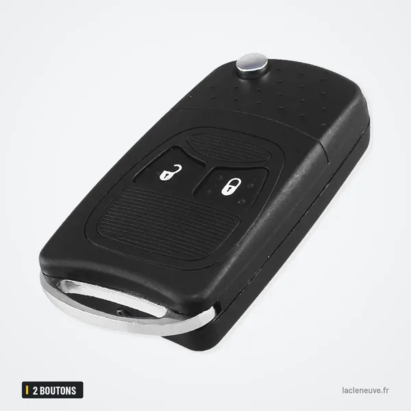 Coque de clé pliante 2 boutons pour Chrysler 300C, Jeep Wrangler, Compass - coque pliante fermée, lame rentrée