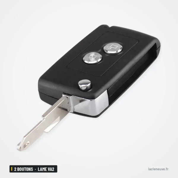 Coque de clé pliante 2 boutons pour Citroën C3, Peugeot 207, 307, lame VA2 - clé avec lame déployée