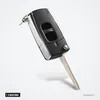 Coque de clé pliante 2 boutons pour Mazda 2, 3, 6, 323 - vue de profil, lame entrouverte, porte-clés