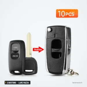 Coque de clé pliante 2 boutons pour Mazda 2, 3, 6, lame MAZ24 - comparaison avant et après transformation