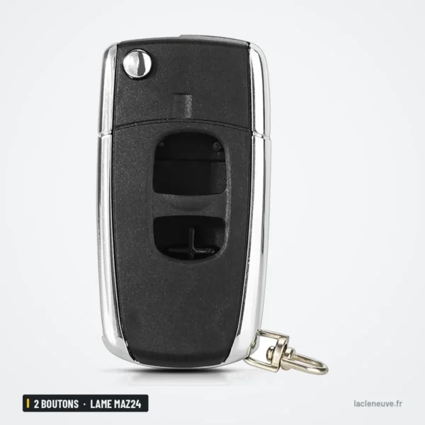 Coque de clé pliante 2 boutons pour Mazda 2, 3, 6, lame MAZ24 - lame repliée, vue de face