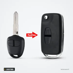 Coque de clé pliante 2 boutons pour Mitsubishi Pajero, Outlander, Grandis, ASX - comparaison avant et après transformation Coque de clé pliante 2 boutons pour Mitsubishi Pajero, Outlander, Grandis, ASX - comparaison avant et après transformation