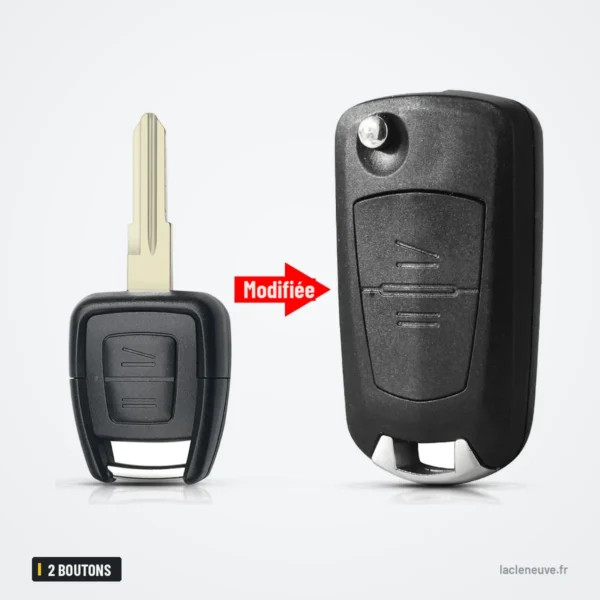 Coque de clé pliante 2 boutons pour Opel Astra, Zafira, Vectra, Omega - comparaison clé droite et version pliante