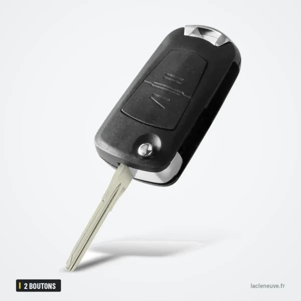 Coque de clé pliante 2 boutons pour Opel Astra, Zafira, Vectra, Omega - vue de profil, lame dépliée