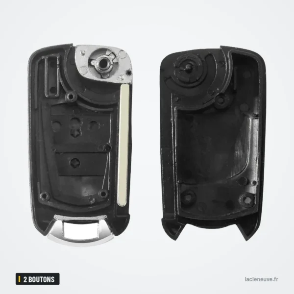 Coque de clé pliante 2 boutons pour Opel Astra, Zafira, Vectra, Omega - coque ouverte, intérieur et lame visibles