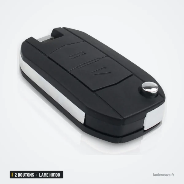 Coque de clé pliante 2 boutons pour Opel Corsa, Combo, Tigra, lame HU100 - coque pliée avec bande chromée, lame visible